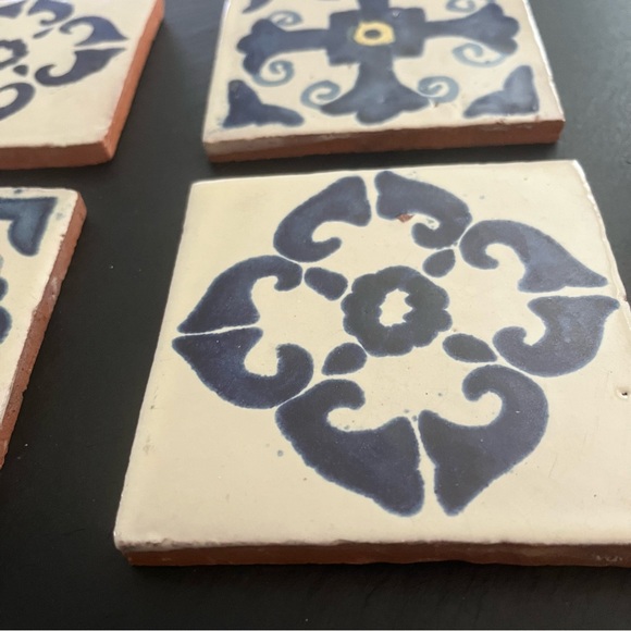 Mexican Hand Painted Terra-Cotta Talavera Vintage Tiles Set of 4 - Picture 7 of 11